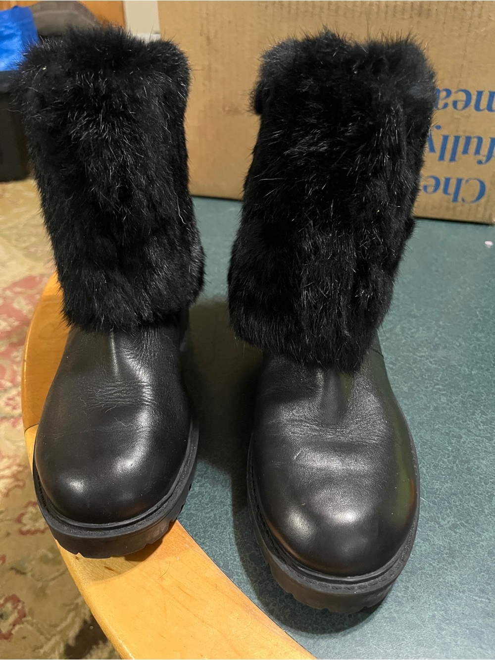 Charles David Black Faux Fur Leather Winter Boots - Women 8.5